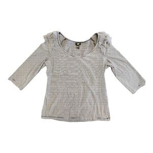 NWOT H&M Ruffled Shoulder Cotton Blend Lightweight Striped‎ Blouse Size Large